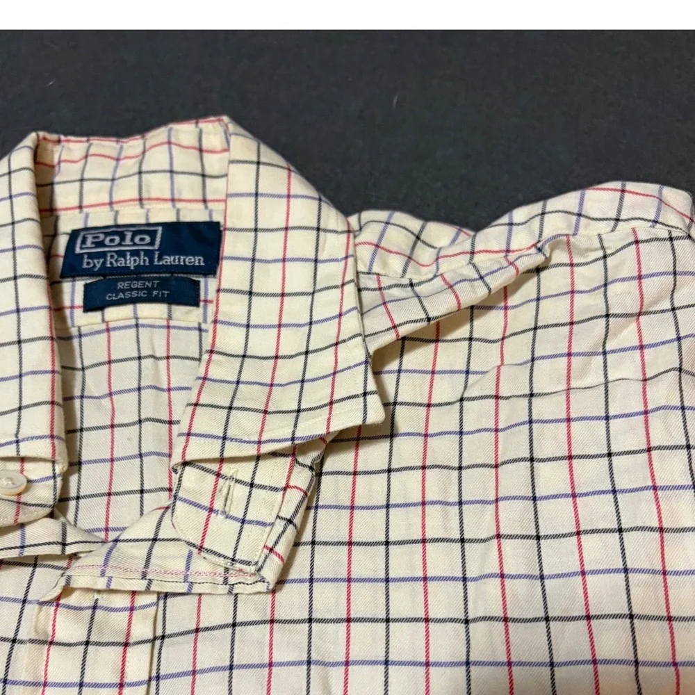 Polo Ralph Lauren Button Down Shirt Mens M Cream Check Regent Cotton Work